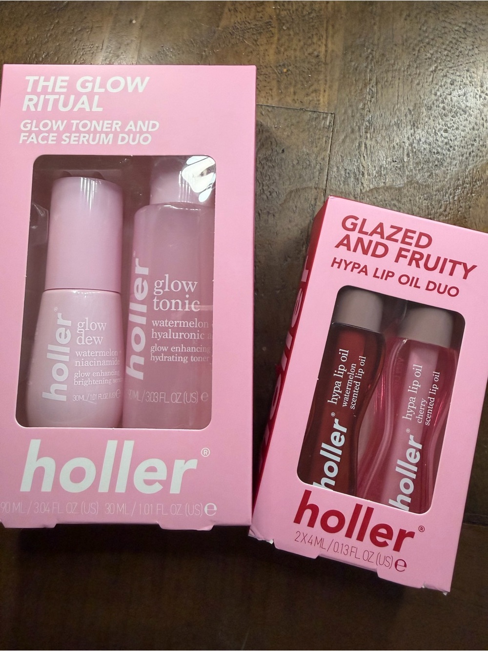Holler Set new glazed and fruity lip oil duo & toner & face serum duo new